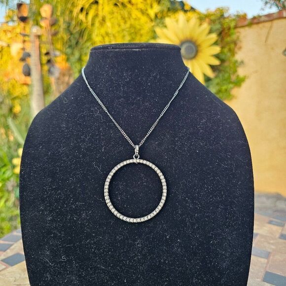 WHBM Chic Sterling Silver and Rhinestone Circle Pendant Necklace - Picture 1 of 6